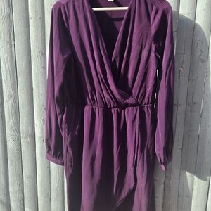 Forever 21 Plum Purple Wrap Dress | Size Large | Long Sleeve | Belt Missing